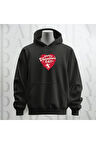 Happy Valentine's Day Kalp Desenli Kapüşonlu Oversize Sweatshirt Hoodie Kalın Kumaş 3 İplik Şardonlu