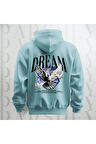 Dream Kanatlı Kuş Sırt Baskılı Kapüşonlu Oversize Sweatshirt Hoodie Kalın Kumaş 3 İplik Şardonlu
