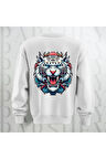 Tiger Baskılı Kalın Kumaş 3 İplik Şardonlu Oversize Unisex Bisiklet Yaka Sweatshirt