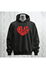 Stay Groovy Kalp Şekilli Baskılı Kapüşonlu Oversize Sweatshirt Hoodie Kalın Kumaş 3 İplik Şardonlu