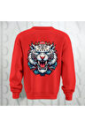Tiger Baskılı Kalın Kumaş 3 İplik Şardonlu Oversize Unisex Bisiklet Yaka Sweatshirt
