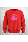 Stay Groovy Göğüs Baskılı Kalın Kumaş 3 İplik Şardonlu Oversize Unisex Bisiklet Yaka Sweatshirt