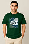Erkek - Kadın %100 Pamuk Good Vibes Palmiye Desenli Baskılı Yarım Kollu Bisiklet Yaka T-Shirt