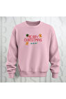 Merry Christmas Desenli Bisiklet Yaka Unisex Oversize Sweatshirt 3 İplik Şardonlu