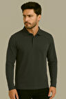 Regular Fit %100 Pamuk Polo Yaka Uzun Kollu Basic T-Shirt