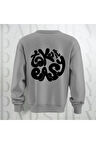 Take it Easy Yazı Sırt Baskılı Bisiklet Yaka Sweatshirt 3 İplik Şardonlu Oversize Kalıp Unisex
