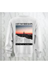 New York Şehir Temalı Sırt Baskılı Oversize Bisiklet Yaka Sweatshirt 3 İplik Şardonlu