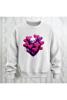 Love Teddy Deseni Baskılı Bisiklet Yaka Unisex Oversize Kalıp Sweatshirt 3 İplik Şardonlu