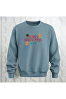 Merry Christmas Desenli Bisiklet Yaka Unisex Oversize Sweatshirt 3 İplik Şardonlu