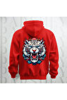 Tiger Büyük Sırt Baskılı Kapüşonlu Unisex Sweatshirt Hoodie Kalın Kumaş 3 İplik Şardonlu