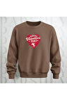 Happy Valentine's Day Kalp Desenli Oversize Bisiklet Yaka Sweatshirt 3 İplik Şardonlu
