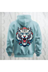 Tiger Büyük Sırt Baskılı Kapüşonlu Unisex Sweatshirt Hoodie Kalın Kumaş 3 İplik Şardonlu