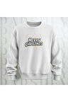 Mutlu Noeller Desenli Bisiklet Yaka Unisex Oversize Kalın Kumaş Sweatshirt 3 İplik Şardonlu