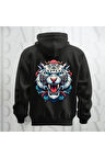 Tiger Büyük Sırt Baskılı Kapüşonlu Unisex Sweatshirt Hoodie Kalın Kumaş 3 İplik Şardonlu