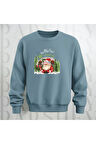 Noel Baba Ho Ho Ho! Baskılı Bisiklet Yaka Unisex Kalın Kumaş Oversize Sweatshirt 3 İplik Şardonlu