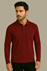 Regular Fit %100 Pamuk Polo Yaka Uzun Kollu Basic T-Shirt