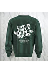 Life is Just a Series of Tricks Baskılı 3 İplik Şardonlu Oversize Bisiklet Yaka Sweatshirt