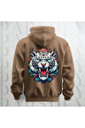 Tiger Büyük Sırt Baskılı Kapüşonlu Unisex Sweatshirt Hoodie Kalın Kumaş 3 İplik Şardonlu