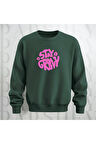 Stay Groovy Göğüs Baskılı Kalın Kumaş 3 İplik Şardonlu Oversize Unisex Bisiklet Yaka Sweatshirt