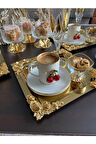 Komple Gold  Detayli 18/10 Çelik Kahve Sunum Tepsisi 2 Adet