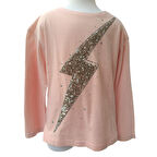 Kız Çocuk Pullu İşlemeli Uzun Kollu Pamuklu Penye Bluz