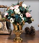 Yapay Çiçek Aranjmanı Antik Cam Vazoda Mavi Krem Erengüller