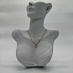 Çelik Taşlı Yuvarlak Detay İtalyan Zircir Gold Kolye  - Gold