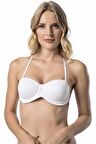 Kadın Beyaz Dolgulu Destekli Sırtı Şeffaf Straplez Sütyen 7042
