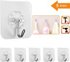 5 Adet 6x6cm Şeffaf Güçlü Kendinden Mutfak Askısı Yapışkanlı Kapı Duvar Askıları Ağır Yük Taşıma