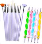   20 Parça Nail Art Tırnak Süsleme Desen Fırçası ve Dot Kalem Seti KARIŞIK Renk