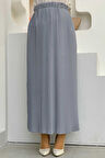 Bel Lastikli Piliseli Şifon Etek 1152 Gri