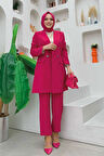 Düğme Detaylı Kısa Ceket Pantolon Takım 8352 Fuşya