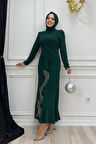 Ön Zincir Püskül Detay Balık Model Abiye Elbise 3810 Zümrüt