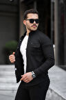 Erkek Siyah Slim Fit Dar Kesim  Kot Gömlek