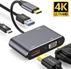 Technow CF02 Macbook Uyumlu Type-C™ To 4K Ultra Hd 1080p Hdmı/ Vga/ Pd Şarj/ USB 3.0 4IN1 Çevirici