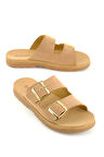 Gezer Kadın Yazlık Suni Deri İki Toka Ayarlanabilir Comfort Taban Günlük Terlik