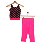 Kız Çocuk İkili Takım Youth Baskılı Pembe Siyah Pembe Tayt 