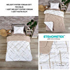 ETE HOMETEX TEK KİŞİLİK LÜX WELSOFT YORGAN SETİ YANSIMA BEJ 155X215CM 8696474231851
