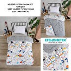 ETE HOMETEX TEK KİŞİLİK LÜX WELSOFT YORGAN SETİ ASTRONOT GRİ 155X215CM 8696474231857