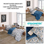 ETE HOMETEX TEK KİŞİLİK LÜX WELSOFT YORGAN SETİ AKSU İNDİGO 155X215CM 8696474231958