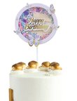 Pasta Üstü Çubuklu Dekor Süs Happy Birthday Yazılı Kelebek Motifli