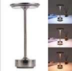 ŞIK MODEL GRİ GÜMÜŞ İNCE TASARIM GÜÇLÜ IŞIK DÜZ MODEL 3 RENK IŞIK ŞARJLI DOKUNMATİK MASA LAMBASI IŞIK ŞİDDETİ AYARLANABİLİR