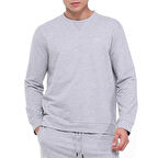 Raru Pamuklu Bisiklet Yaka Basic Sweatshirt PORTA GRİ MELANJ