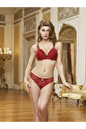 Kadın Bordo Push-up Dantelli Sütyen Takım 4430
