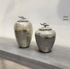 40 cm Döküm Aliminyum Gümüş Kapaklı Vazo