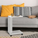 Çok Amaçlı Tekerlekli C Koltuk Sehpası-Mat Lake Beyaz(Diamond Beyaz) 35x65x45 cm (GxYxD)