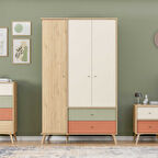 Terra Genç Odası 3 Kapılı 2 Çekmeceli Gardırop - Florida Meşe/Karışık Renk 121x200x54 cm