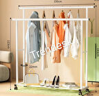 Metal Siyah /Beyaz Elbise Askısı 2 Katlı Tekerlekli Askı Konfeksiyon Askısı ( Eşek Askı ) 143 cm