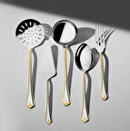 Nehir Fulya Altın Sade 5 Parça Paslanmaz Çelik Servis Takımı 