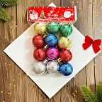 Kızılkaya Desenli Parlak Top Yılbaşı Süsü 12 li Küçük Boy Karışık Renk (2505081)